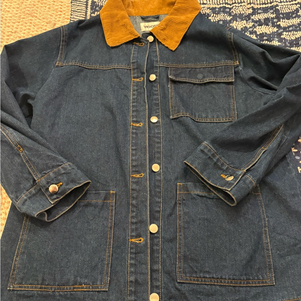 NWT Vigoss Dark Blue Denim Jacket with Mustard Corduroy Collar - Picture 3 of 8